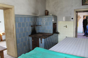 Dvůr Alinkov, Wohnhaus, gekachelte Herdstelle